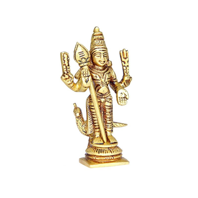 Aalayam Selveer Murugan Idol Mini | Murugar Statue Mini | Kumaraswamy Idol Brass | Lord Kartikeya Idol Mini | Subrahmanya Swami Idol Mini 8cm Height Brass Gold Colour 1 Piece