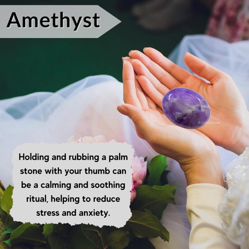 Certified Amethyst Crystal Palm Pebbles Stones for Anxiety Stress Relief Massage - AAA Grade Original Healing Gemstone Agate Palm Stone for Yoga Meditation Spiritual Reiki Feng Shui