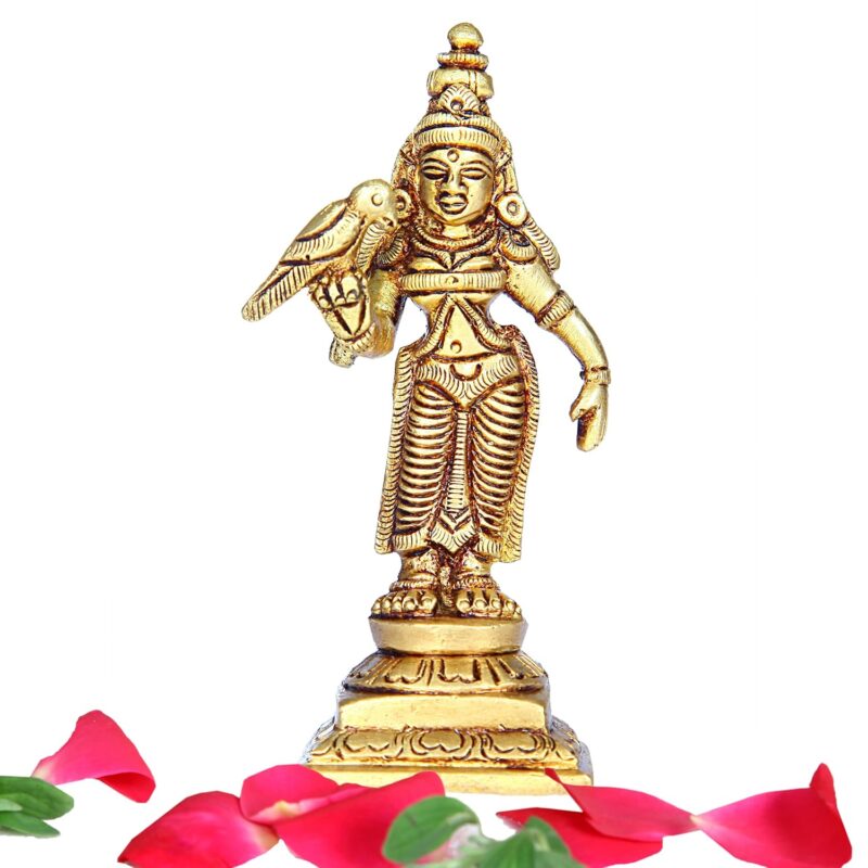 Anciently Madurai Meenakshi Idol | Madurai Meenakshi Amman Idol Brass | Meenakshi Amman Idol Brass, 9cm Height, Gold Colour - (1 Piece)