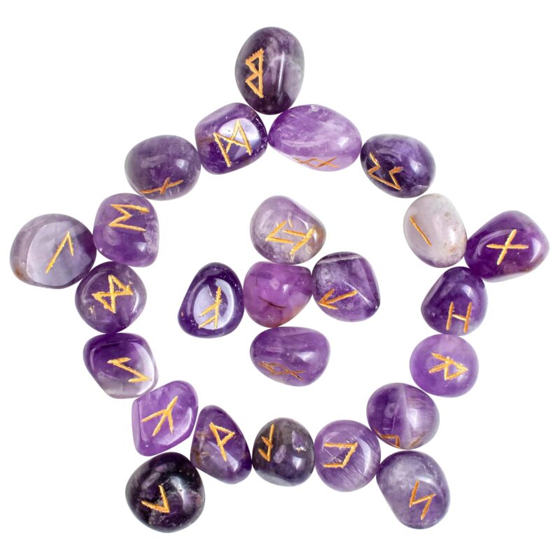 Crocon Amethyst Natural Gemstone Crystal 25 pcs Engraved Rune Stones for Chakra Balancing Reiki Healing Feng Shui Home Office Decor Size: 15-20 mm