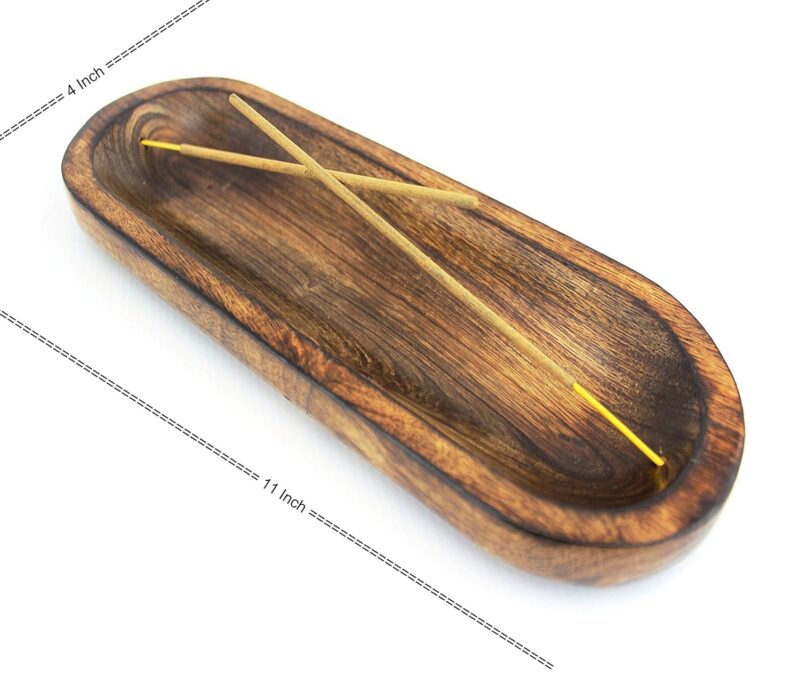 Pure Source India Natural Wood Incense Holder and Ash Catcher (11 X 4 Inch)(Oval)