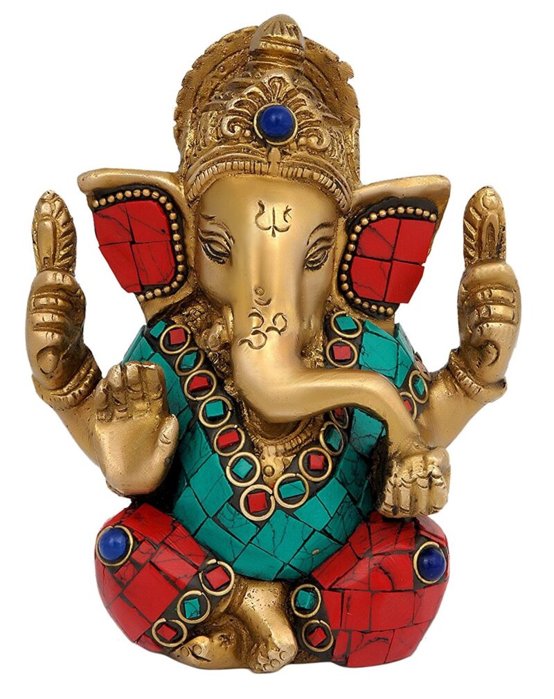 Idol Collections Brass Indian Ganesha Ganesh Murti Idol Statue Height 4.25 Inches