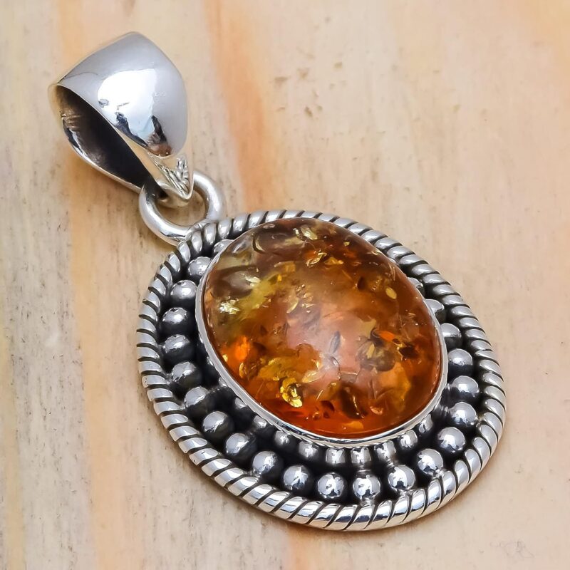 Baltic Amber Natural Gemstone Handmade 925 Sterling Silver Pendant(6.1 gm)