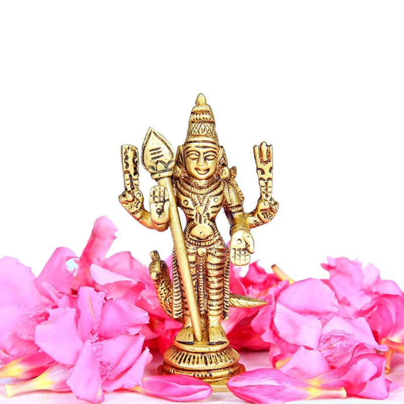 Aalayam Selveer Murugan Idol Mini | Murugar Statue Mini | Kumaraswamy Idol Brass | Lord Kartikeya Idol Mini | Subrahmanya Swami Idol Mini 8cm Height Brass Gold Colour 1 Piece