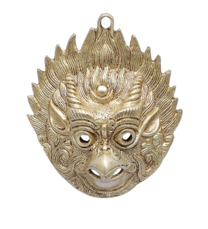 Two Moustaches 5.5 Inches Garuda Face Design Brass Yali Wall Hanging, Brass Wall Decor Showpiece, Antique Yellow, Pack of 1