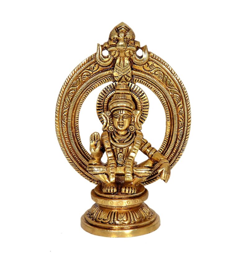 AONA Brass Seated Lord Ayyappan Ayyappa fine Brass Statue Idol, Height 5 inch