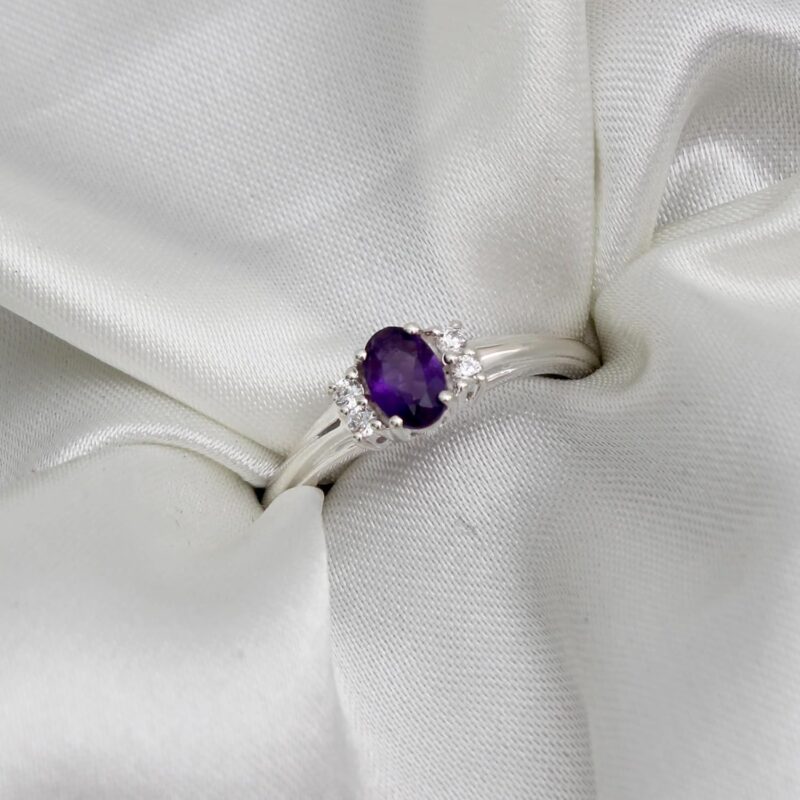 Hiflyer Jewels Natural Purple Amethyst Ring Cz Gemstone Ring 925 Sterling Silver Ring Jewelry Gift For Women and Girls