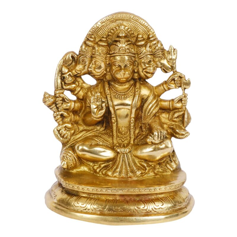 Kartique Brass God Bajrangbali Sankat Mochan Panchmukhi Hanuman Idol Statue Murti for Home Office Entrance Decor Temple Mandir Pooja Puja Gold 7 Inches