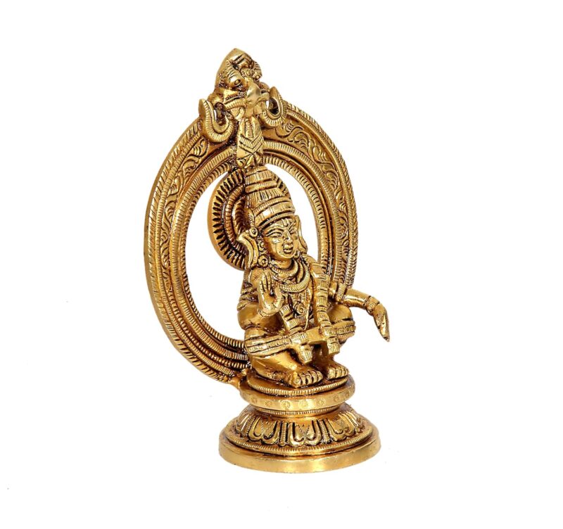 AONA Brass Seated Lord Ayyappan Ayyappa fine Brass Statue Idol, Height 5 inch