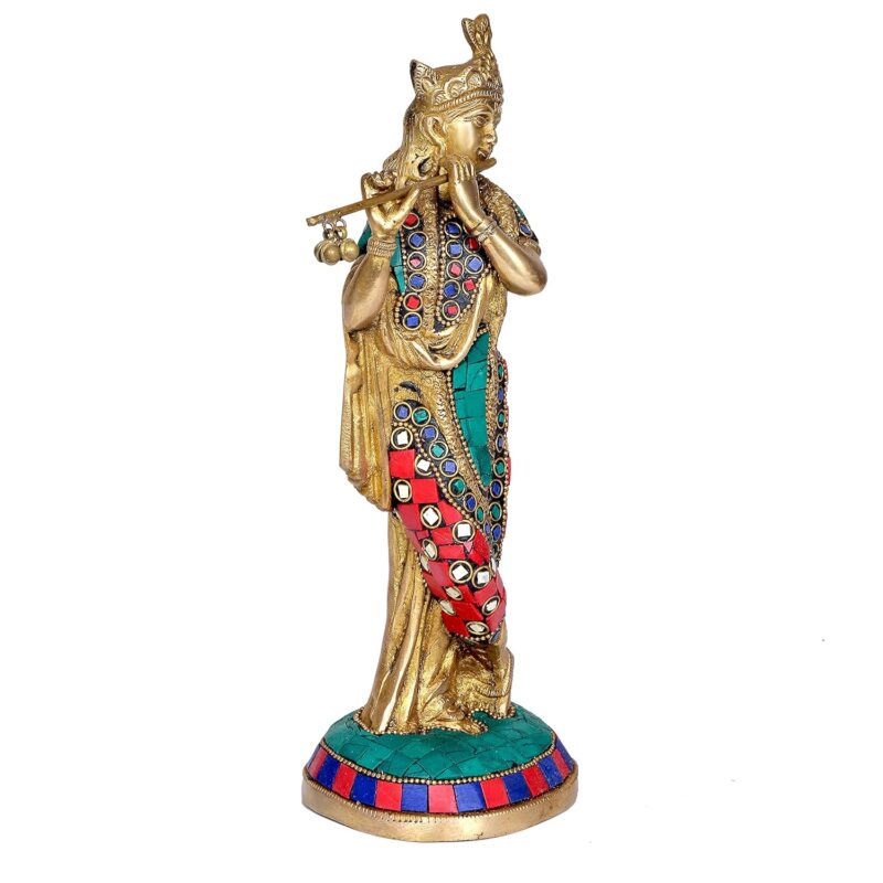 Dattatreya Brass Lord Krishna Idol Figurine Sculpture Decorative Showpiece, Height 10 Inches