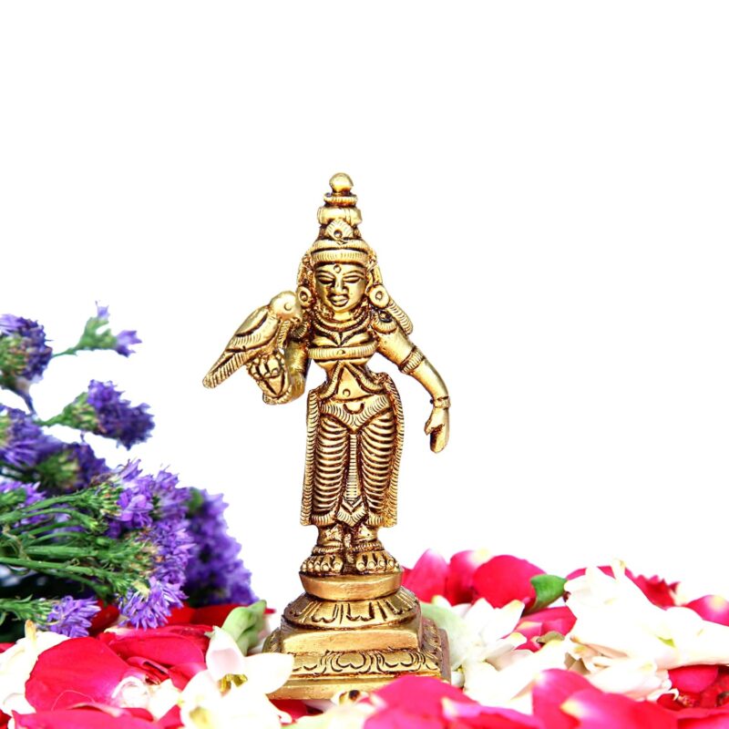 Aalayam Selveer Madurai Meenakshi Idol Small | Madurai Meenakshi Amman Idol | Meenatchi Amman Idol | Meenatchi Amman Statue | Meenakshi Idol Brass Height 9cm Gold Colour 1 Piece