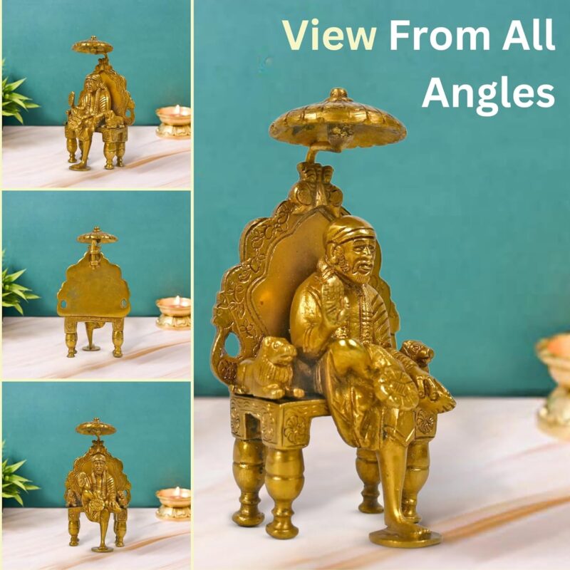 CRAFTHUT Beautiful Brass Statue Idol Shirdi Sai Baba with Chair and Chatra Statue Religious Harmony Gift Spiritual for Home Décor, Office Decorative Items (LXBXH- 8.5 X7.0 X15.0 CMS)