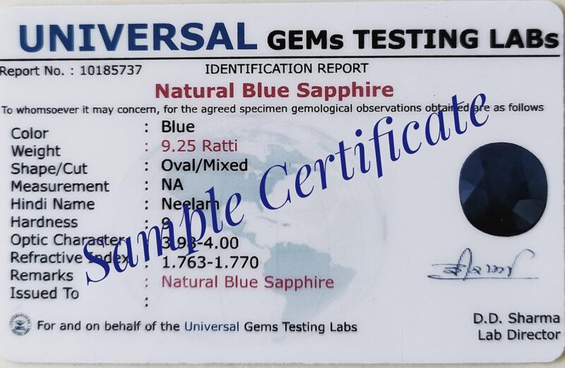 TODANI JEMS 9.25 Ratti 8.42 Carat Blue Sapphire Gemstone Original Certified Natural Neelam Stone AA++ Ceylon Gemstone for Women & Men