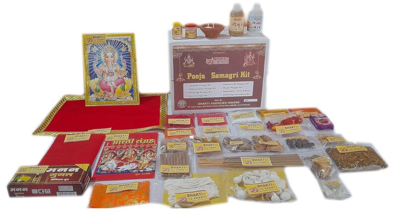 Bhakti2Shakti - Making Worship Special - Ganpati Pooja samagri Kit | Economy-Medium Series | Contains 1/2 mtr Red Cloth | with Lord Ganesh Photo