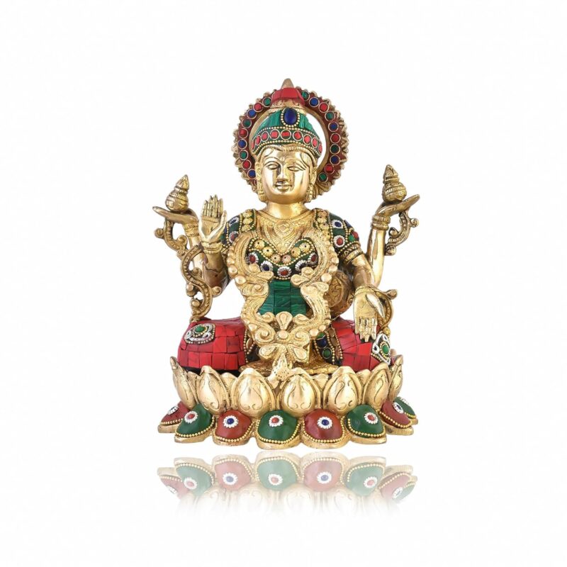 Amazon Brand - Umi Maha Laxmi Brass Idol Murti Statue, Maa Lakshmi Brass Stone Idol Sitting Pose for Home Office Temple, (9 Inch Height)