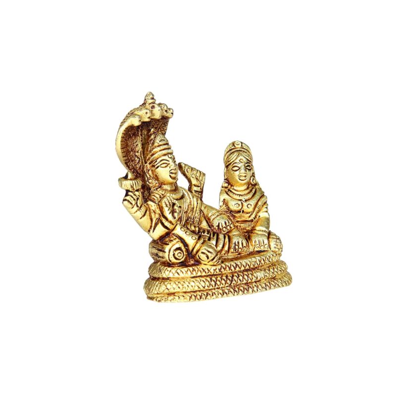 Aalayam Selveer Sheshnag Vishnu Laxmi Idol | Vishnu Lakshmi Idol | Ranganatha Perumal Lakshmi Thayar Statue | Lakshmi Narayan Idol Brass Height 7cm Gold Colour 1 Piece