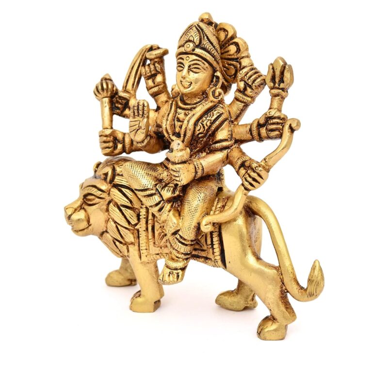 AargKraft™ Brass Maa Durga MATA Rani Idol, Jagdamba Statue, moorti, murti for Home Mandir and Home Decor Size 4 Inch