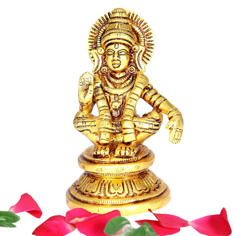 anciently Lord Ayyappa Idol | Ayyappa God Idol | Lord Ayyappa Brass Idol | Ayyappa Swamy Idol Metal | Ayyappa Idol Brass, 9 CM Height, Gold Colour 1 Piece