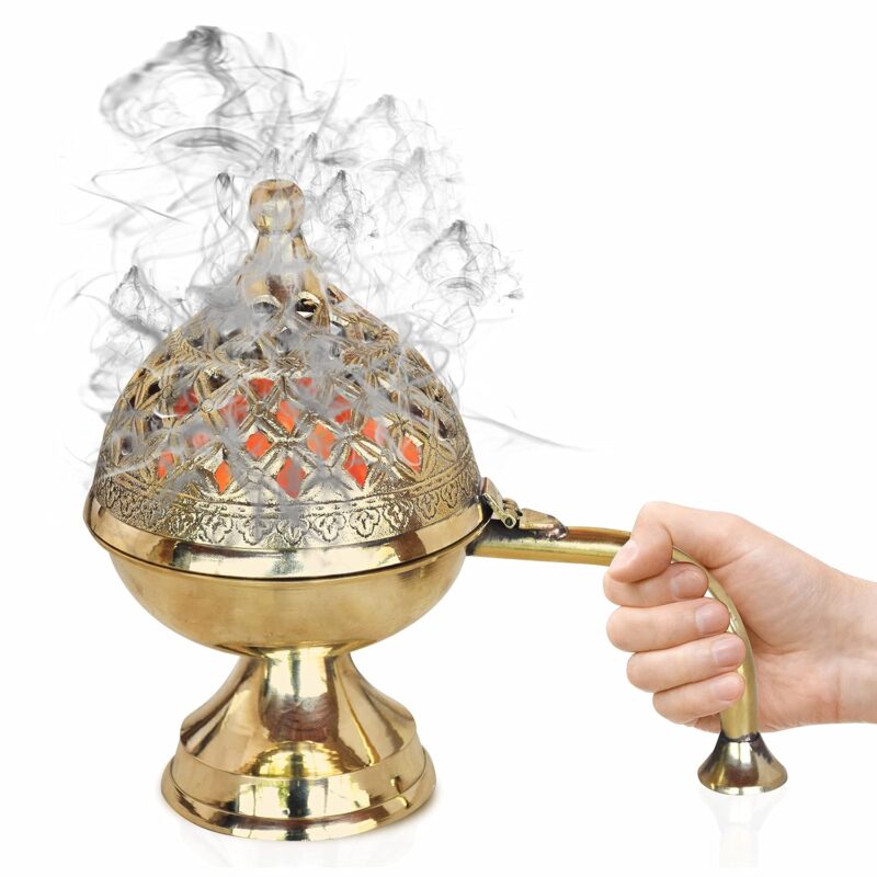 Pure Source India Brass Dhoop Dani | Bakhoor Holder | Loban Burner | Incense Holder, 8 Inch (600 Gram)