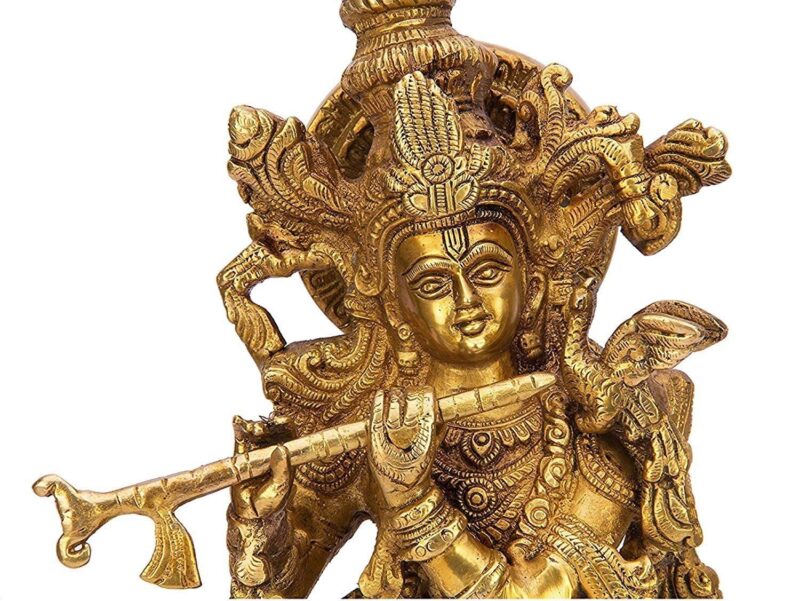 ARTVARKO™ Lord Murli Manohar Krishna Krishan Brass Statue Murti Gift & Home Décor Big Size- Height 15 Inches