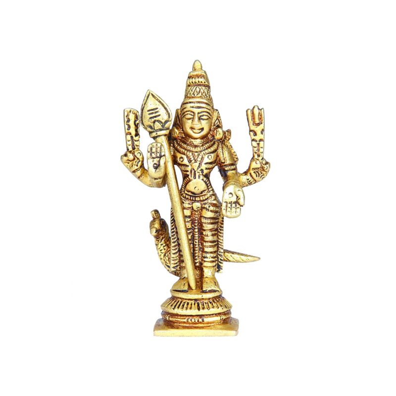 Aalayam Selveer Murugan Idol Mini | Murugar Statue Mini | Kumaraswamy Idol Brass | Lord Kartikeya Idol Mini | Subrahmanya Swami Idol Mini 8cm Height Brass Gold Colour 1 Piece