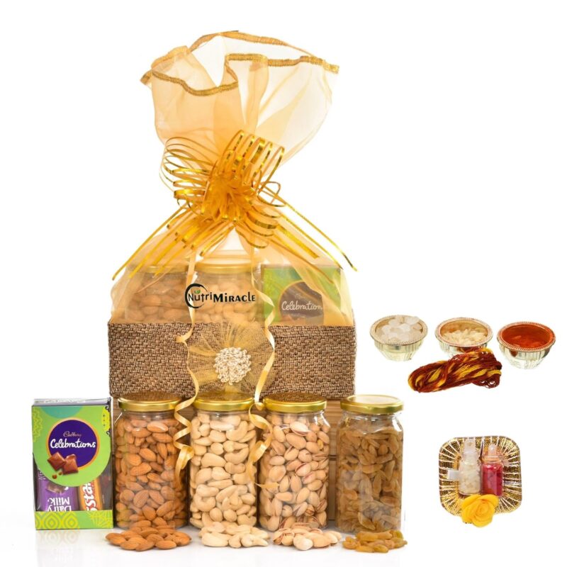 NUTRI MIRACLE Festive Bhaidooj Tilak Kit with Dry Fruits Gift Hamper | Premium Gift Pack