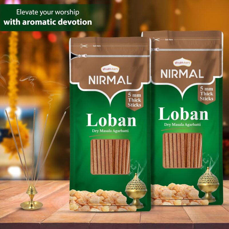 Shubhkart Nirmal Loban Dry Masala Agarbatti Zipper 125gms - 5mm Thick Sticks | Special Long Lasting Agarbatti for Puja, Havan, Rituals | Pooja Room Items for Aromatic Environment (Pack of 2)