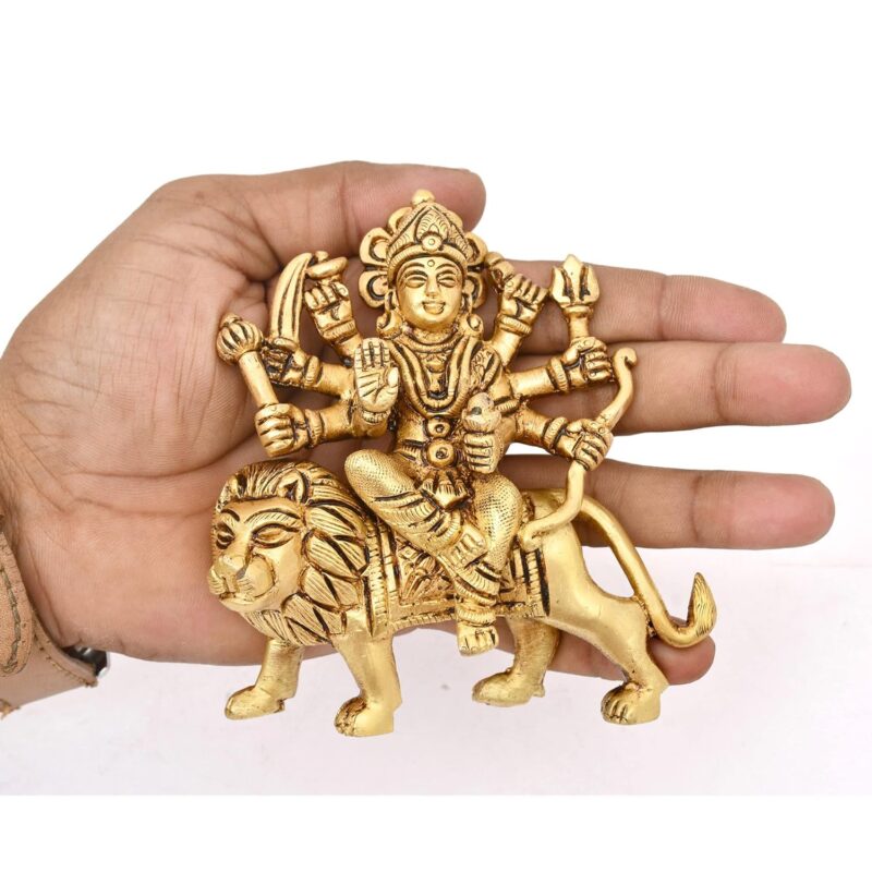 AargKraft™ Brass Maa Durga MATA Rani Idol, Jagdamba Statue, moorti, murti for Home Mandir and Home Decor Size 4 Inch