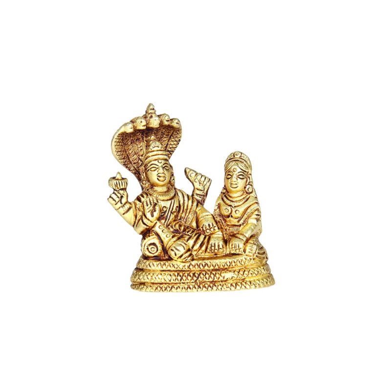 Aalayam Selveer Sheshnag Vishnu Laxmi Idol | Vishnu Lakshmi Idol | Ranganatha Perumal Lakshmi Thayar Statue | Lakshmi Narayan Idol Brass Height 7cm Gold Colour 1 Piece