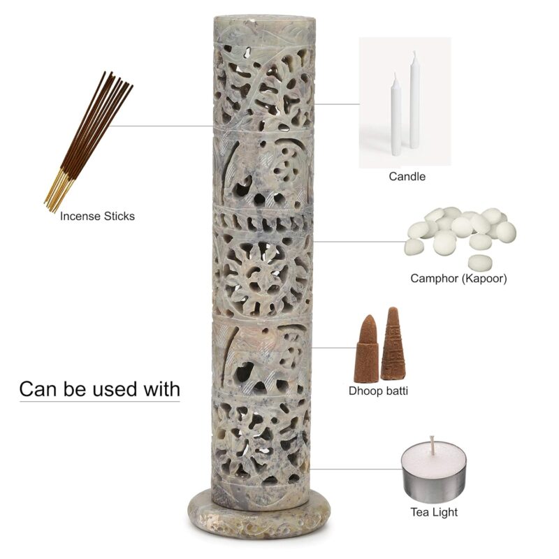 KC KULLICRAFT Marble Incense Stick Holder (10.5 inch, Beige)(Cylindrical)