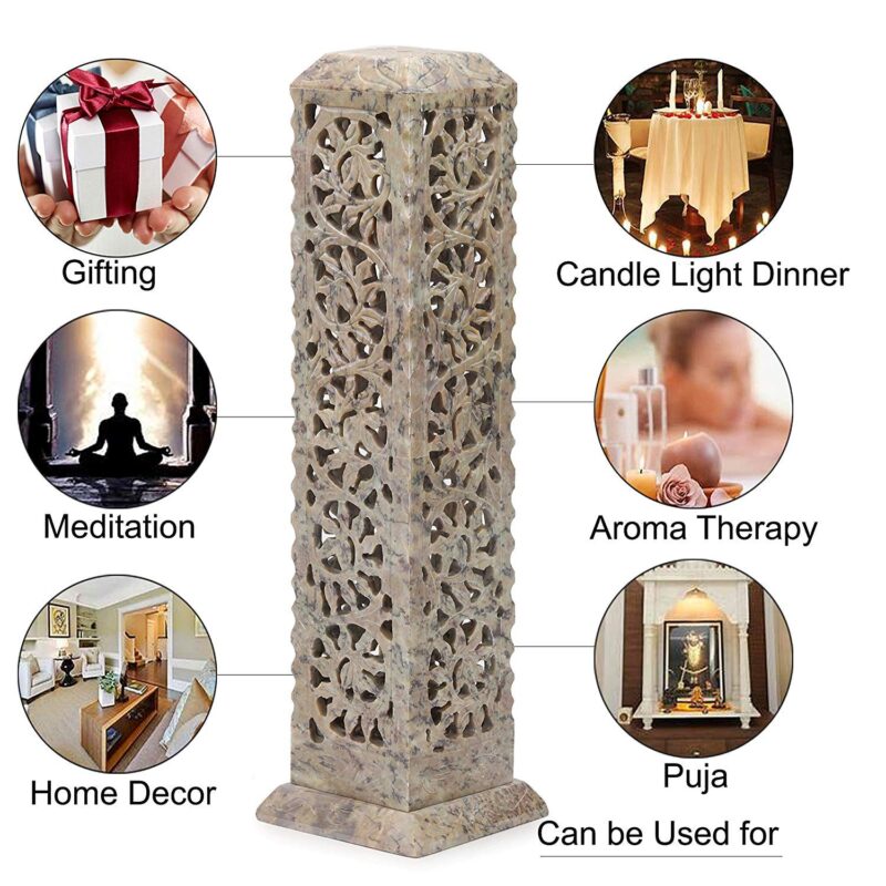 KC KULLICRAFT Handcrafted Soapstone Marble Work Incense Holder Tea Light Candle Holder Diffuser Agarbaati Stands (6 Incense Sticks White Musk Fragnance)(Rectangular)