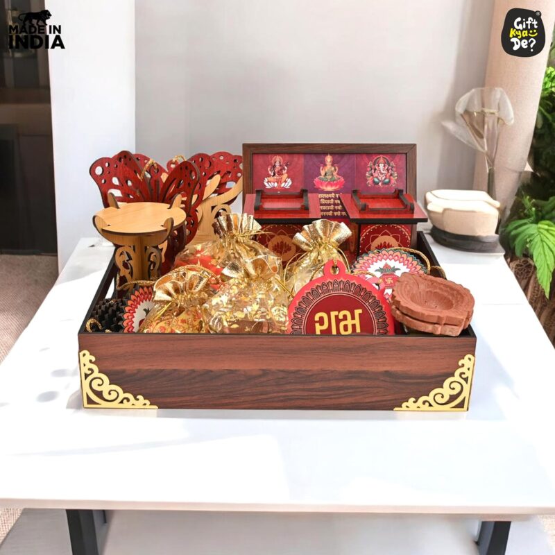 GKD Diwali Decorations All-in-One Kit – 9 Pooja Decor Items Including Diya, Diya Stand, Mini Mandir, Charan Paduk , Torans and Pooja Vidhi Instructions | Made in India | Eco-Friendly (9)