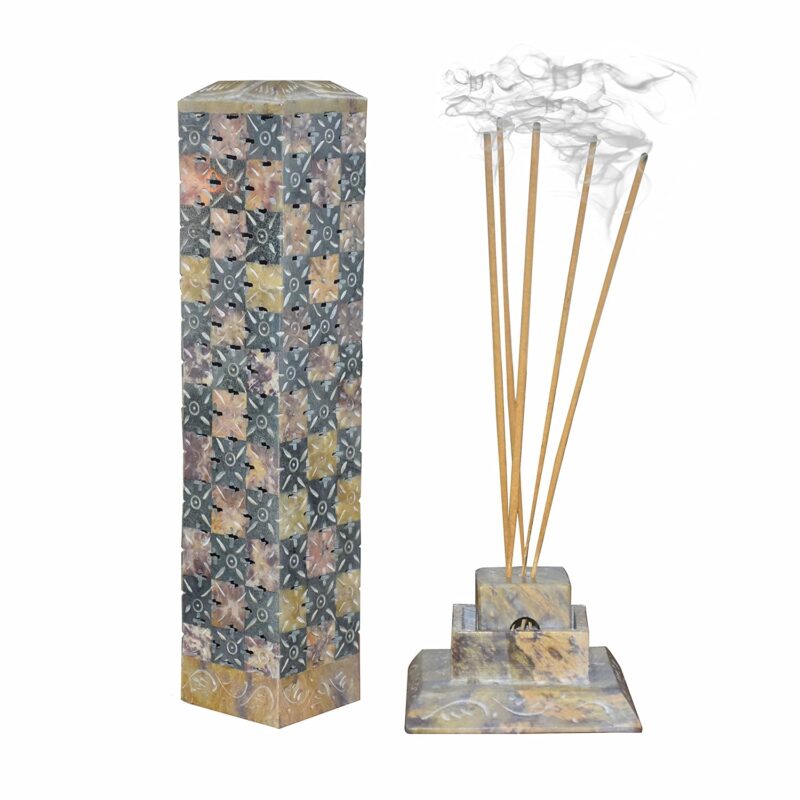 Pure Source India Soapstone Marble Hand Carved Incense Holder | Agarbatti Stand | Candle Burner | Tea Light Holder Big Size