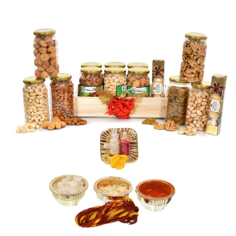 NUTRI MIRACLE Tilak Kit For Bhaidooj with Dry Fruit & Chocolate Combo Pack – Perfect Celebration Return Gifts, Diwali Gift Hamper | Dry Fruits Gift Box for Festive Joy