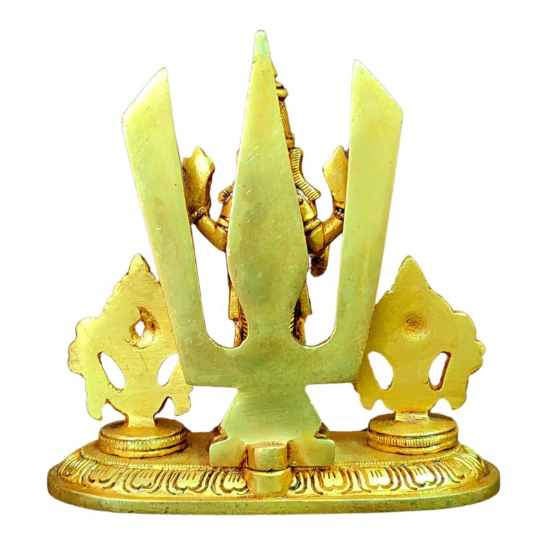 Anciently Brass Shankh Chakra Stand with Perumal Idol | Sangu Chakram Stand with Tirupati Balaji Idol | Tirupati Balaji Murti Brass, Height 12.5 CM Gold Colour 1 Piece