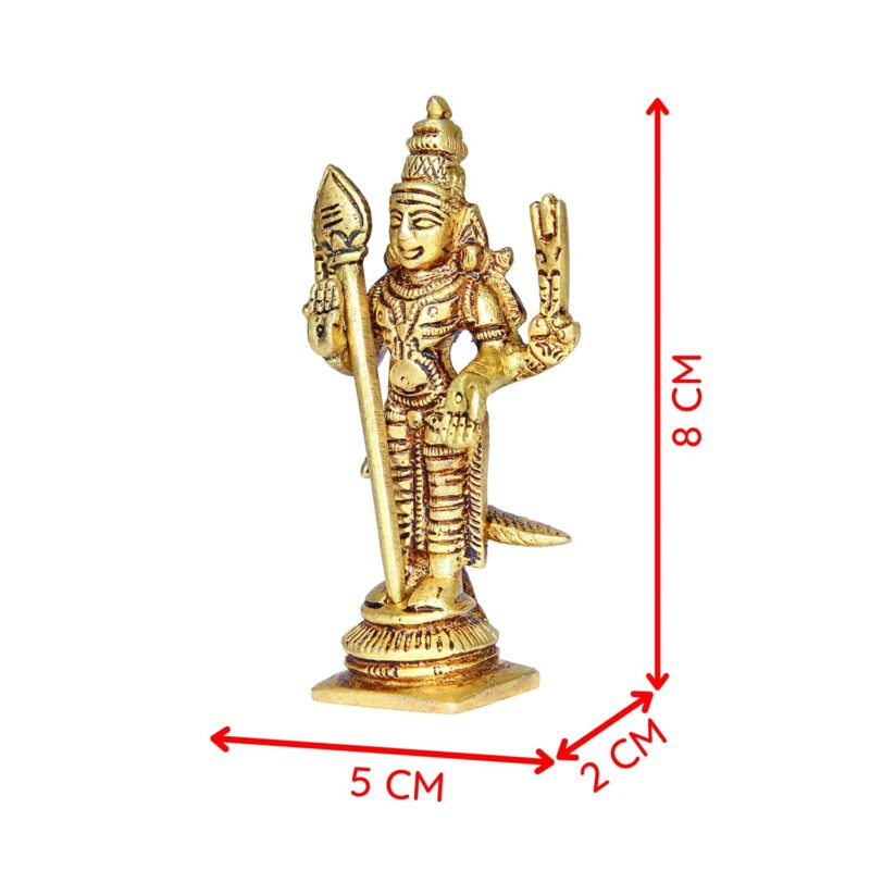 Aalayam Selveer Murugan Idol Mini | Murugar Statue Mini | Kumaraswamy Idol Brass | Lord Kartikeya Idol Mini | Subrahmanya Swami Idol Mini 8cm Height Brass Gold Colour 1 Piece