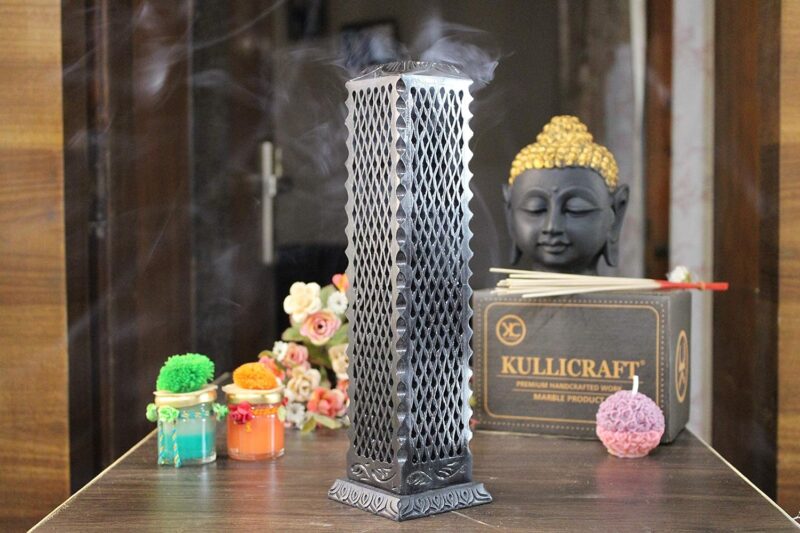 KC KULLICRAFT Marble Incense Stick Holder Agarbatti Stand Candle Burner/Handmade Black Carving Soapstone for Home Decor(Square)