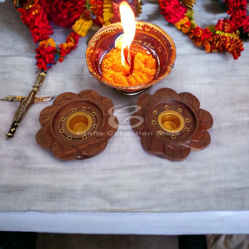 Crafts Collection Store Wooden Stylish Shape Dhoop Batti Stand/Incense Stick Holder/Aggarbatti Stand Bowl (Brown) Pack of 2