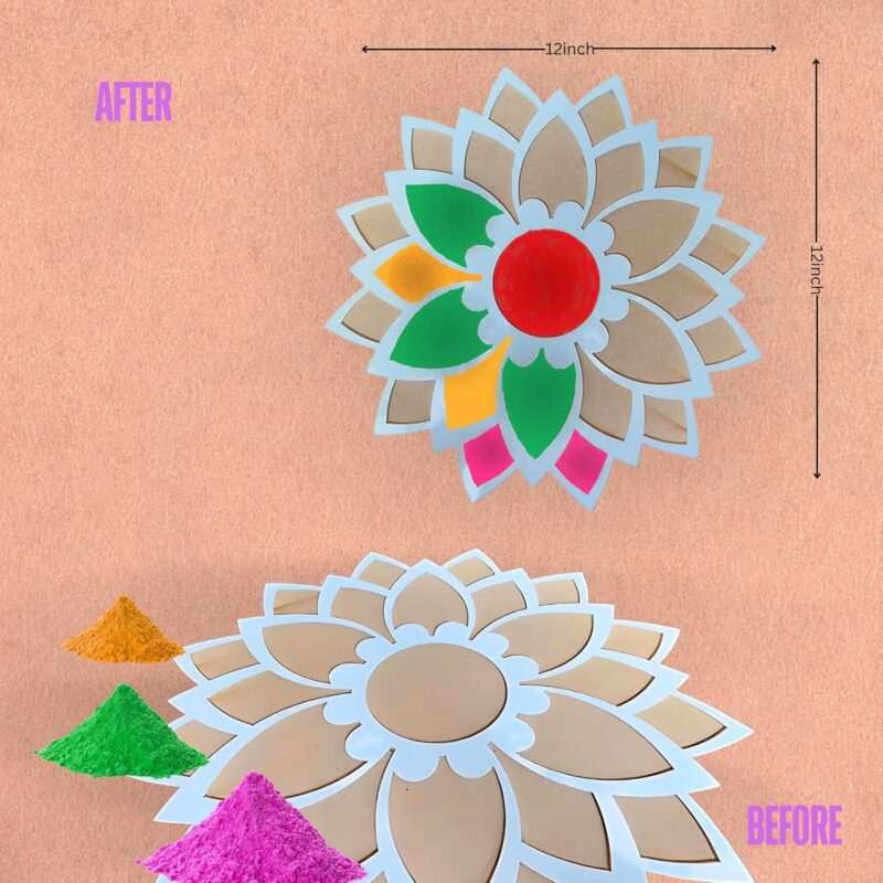 Rangoli Stencils Mats | Reusable Rangoli Template | Rangoli Making Tools Kit | Diwali Decoration | Wooden Rangoli Stencils | Pooja Room Decoration | DIY Template for Door Entrance | Rangoli Stencil Cutout | MDF Stencil | 12 Inches (Rangoli Stencil 2)