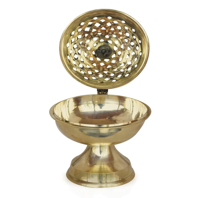 Pure Source India Brass Dhoop Dani | Bakhoor Holder | Loban Burner | Incense Holder, 8 Inch (600 Gram)