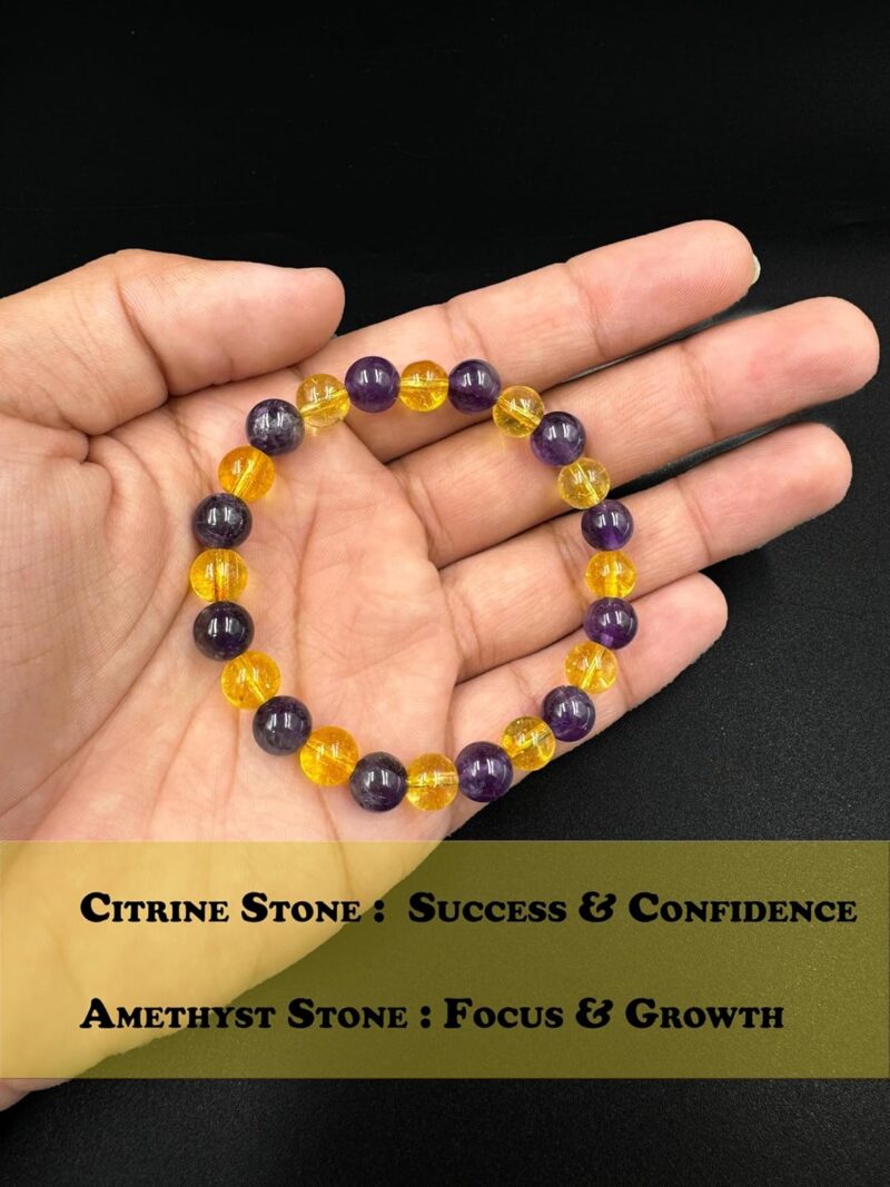 REBUY Citrine Amethyst Stone Bracelet,Size 8mm, Natural Gemstone | Charged Activated Energized Bracelets for Both Men & Women