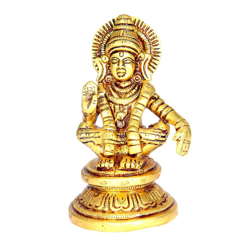 anciently Lord Ayyappa Idol | Ayyappa God Idol | Lord Ayyappa Brass Idol | Ayyappa Swamy Idol Metal | Ayyappa Idol Brass, 9 CM Height, Gold Colour 1 Piece