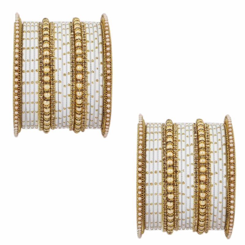 ZULKA Non-Precious Metal with Base Metal and Studded with Zircon Gemstone or Pearls Glossy Finished Traditional Bangle set for Women and Girls