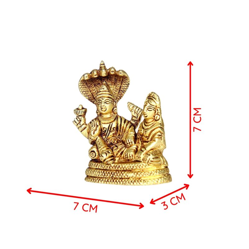 Aalayam Selveer Sheshnag Vishnu Laxmi Idol | Vishnu Lakshmi Idol | Ranganatha Perumal Lakshmi Thayar Statue | Lakshmi Narayan Idol Brass Height 7cm Gold Colour 1 Piece