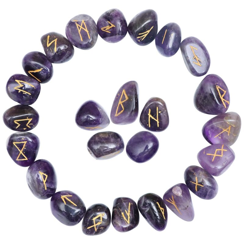 Crocon Amethyst Natural Gemstone Crystal 25 pcs Engraved Rune Stones for Chakra Balancing Reiki Healing Feng Shui Home Office Decor Size: 15-20 mm