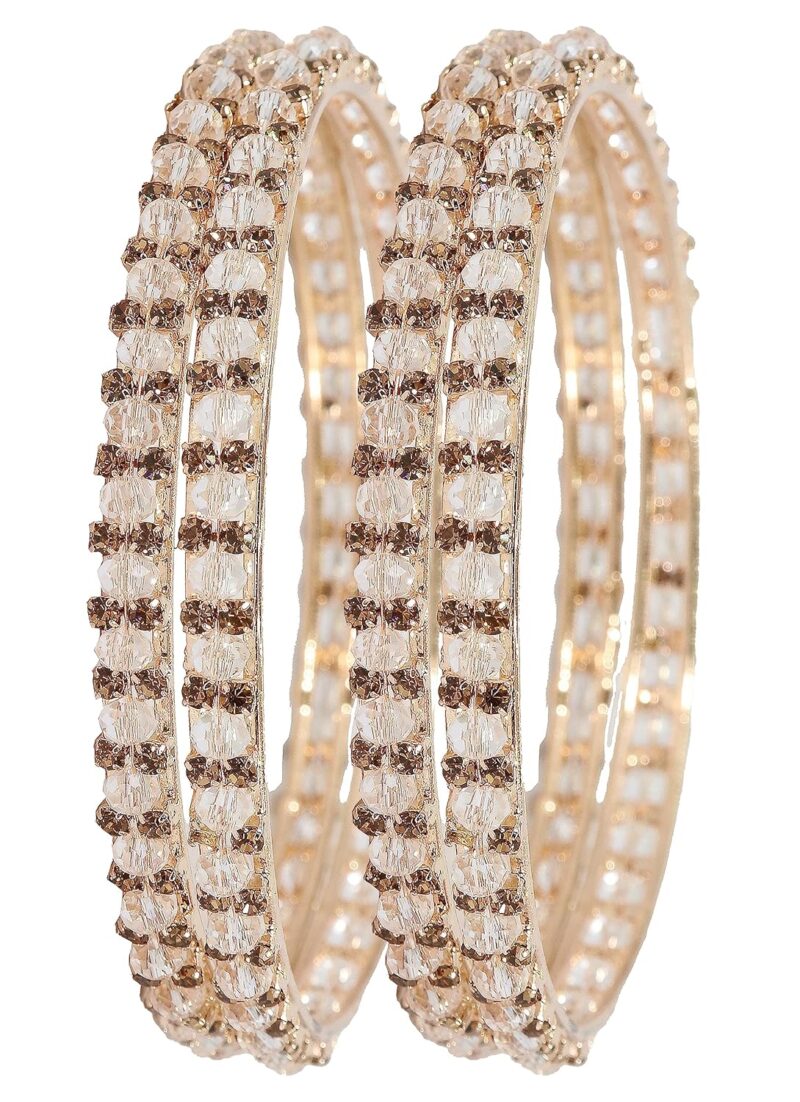 NMII Alloy Metal with Zircon Gemstone and Pearls Adorned Bangles Set For Girls and Women