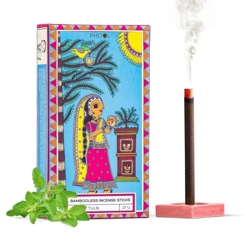 PHOOL LUXURY INCENSE Bambooless Incense Sticks - Tulsi | Dhoop Sticks For Pooja & Havan |Dhoop Holder Inside |Tulsi Agarbatti |Charcoal Free | Burn Time : 60+ Mins |Surprise Gift Inside