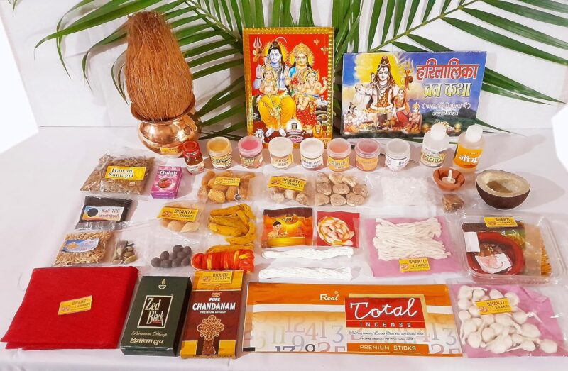 Bhakti2Shakti - Making Worship Special - Hartalika Teej Vrat Poojan Kit | Shiv Parvati Hartalika Pooja Samagri |Jumbo Series | Contains 1 Meter Cloth | Includes Photo