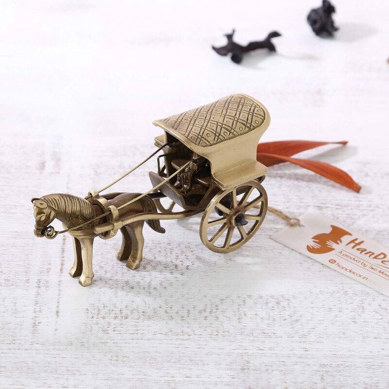 Two Moustaches Brass Horse Cart Replica Showpiece, Showpieces for Home Décor, Showpieces for Corner Table, Brass Home Decor, Showpiece for Gift, Standard, Pack of 1