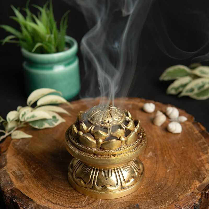 Jaszz Art Brass Antique Design Dhoop Dani Pot | Loban Burner |Bakhoor Holder | Dhoop Batti Stand | Pooja Items | Incense Holder Burner for Home Office Living Pooja Puja Room